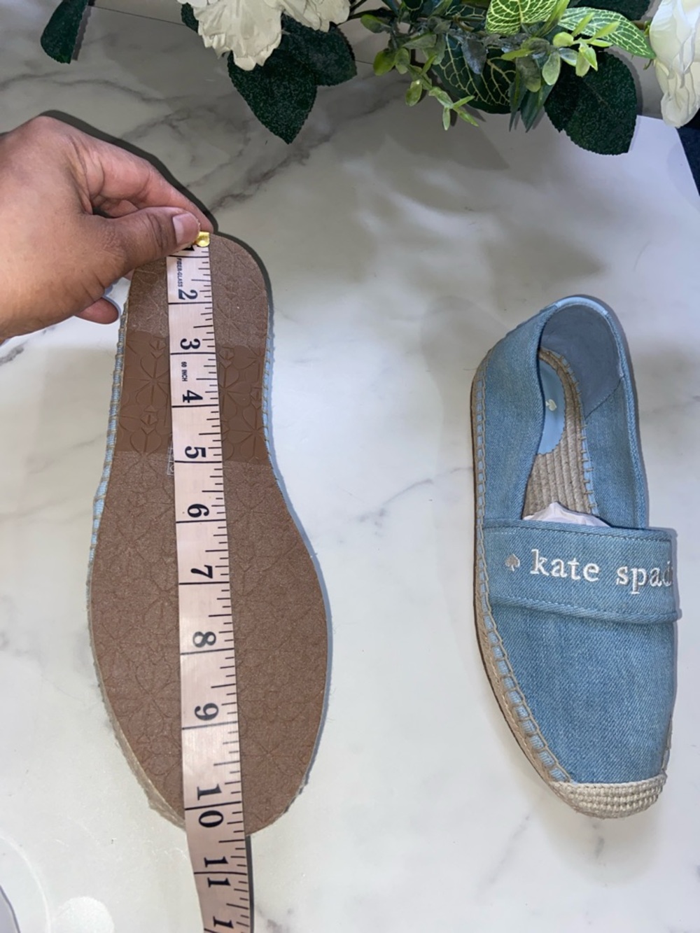 kate spade Light Blue Denim Espadrille Slip-Ons with Embroidered Logo Size 7B - Picture 11 of 15